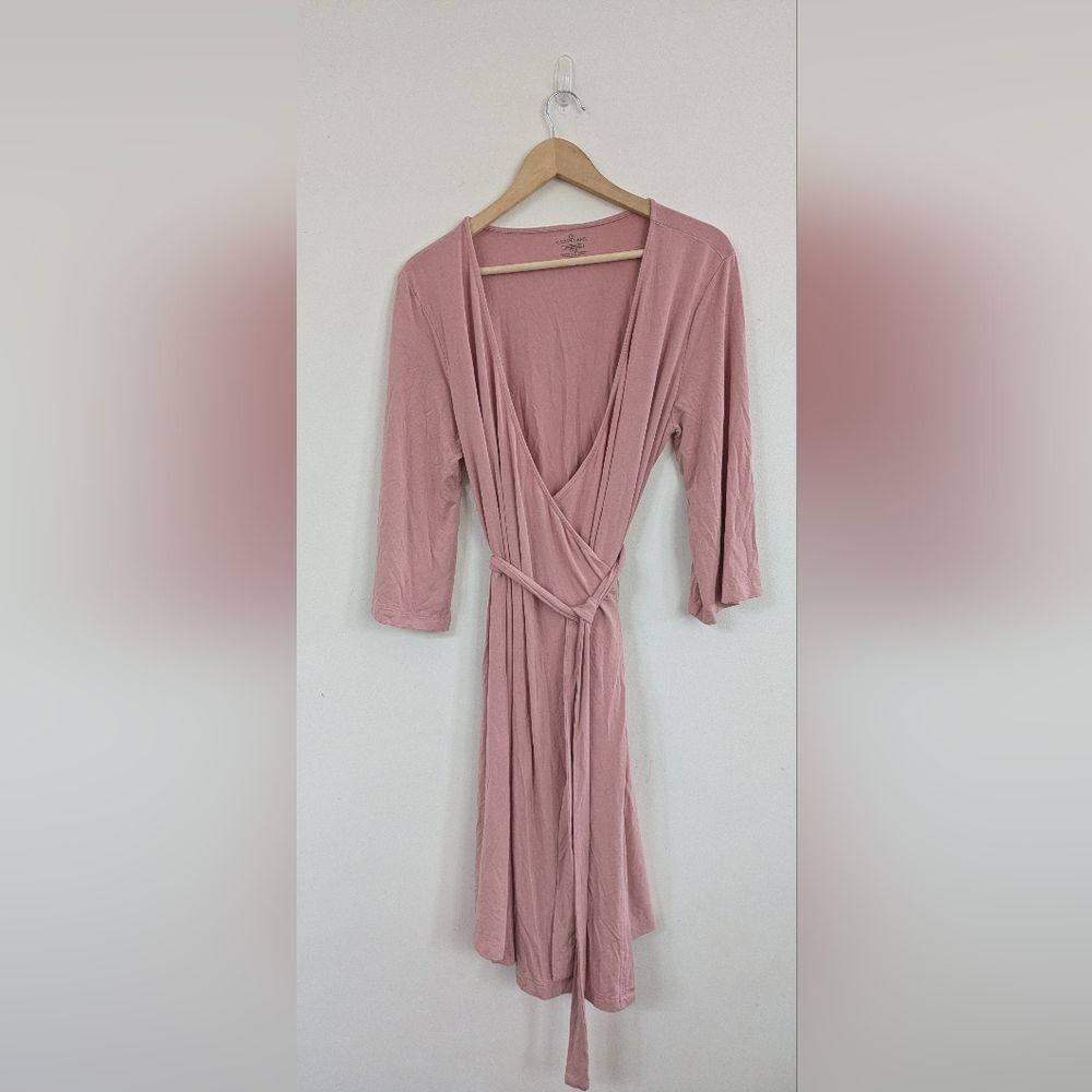 Caden Lane Bamboo Knit Maternity Robe Solids Elegant Mauve Pink Wrap Nursing